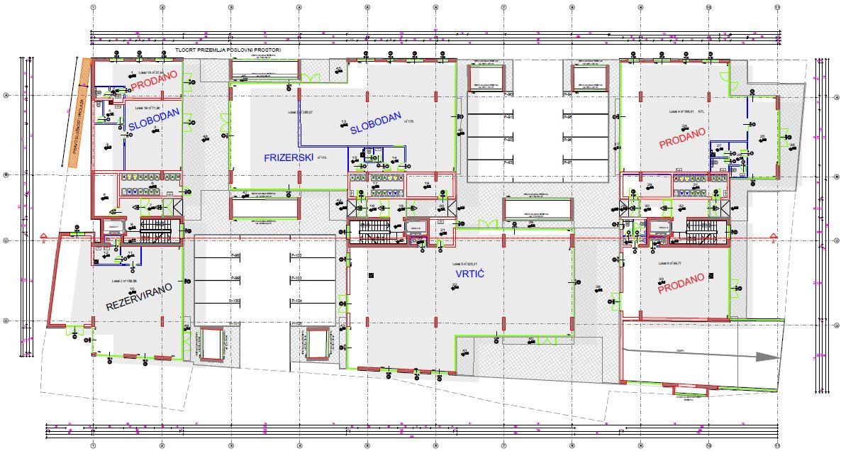 Tlocrt prizemlja poslovni prostori-Ružina Osijek